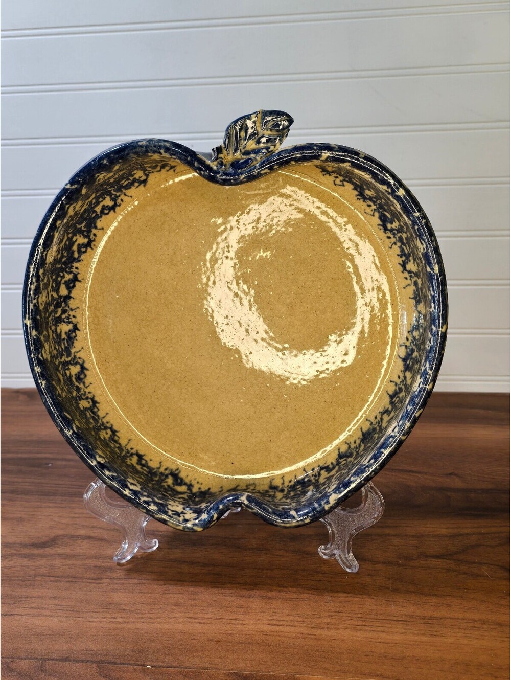 Apple-Shaped Ceramic Serving Plate with Blue and Beige Glaze